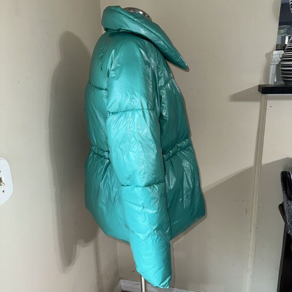 A New Day Women's Green Mid Length Puffer Coat Zip Snap Collared Size Large EUC - Picture 11 of 16
